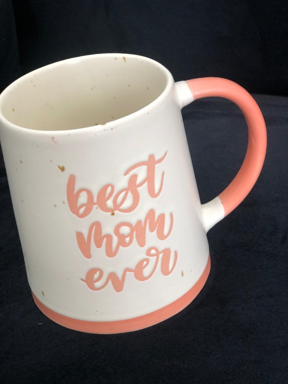 Best Mom Ever Coffee Mug - Pink and White Speckled Stoneware Ceramic Tea Cup
